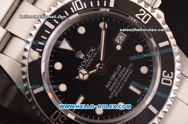 Rolex Sea-Dweller Swiss ETA 2836 Automatic Movement Full Steel with Black Bezel and Black Dial-White Markers - Click Image to Close